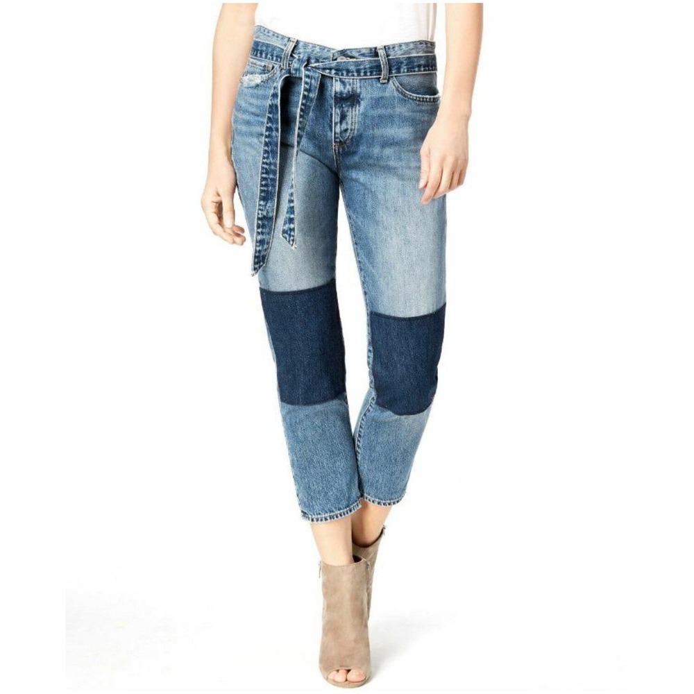 Lucky Brand Jeans Women's 8/29 Sienna Slim Boyfriend Knee Patches Tie Belt NWT
